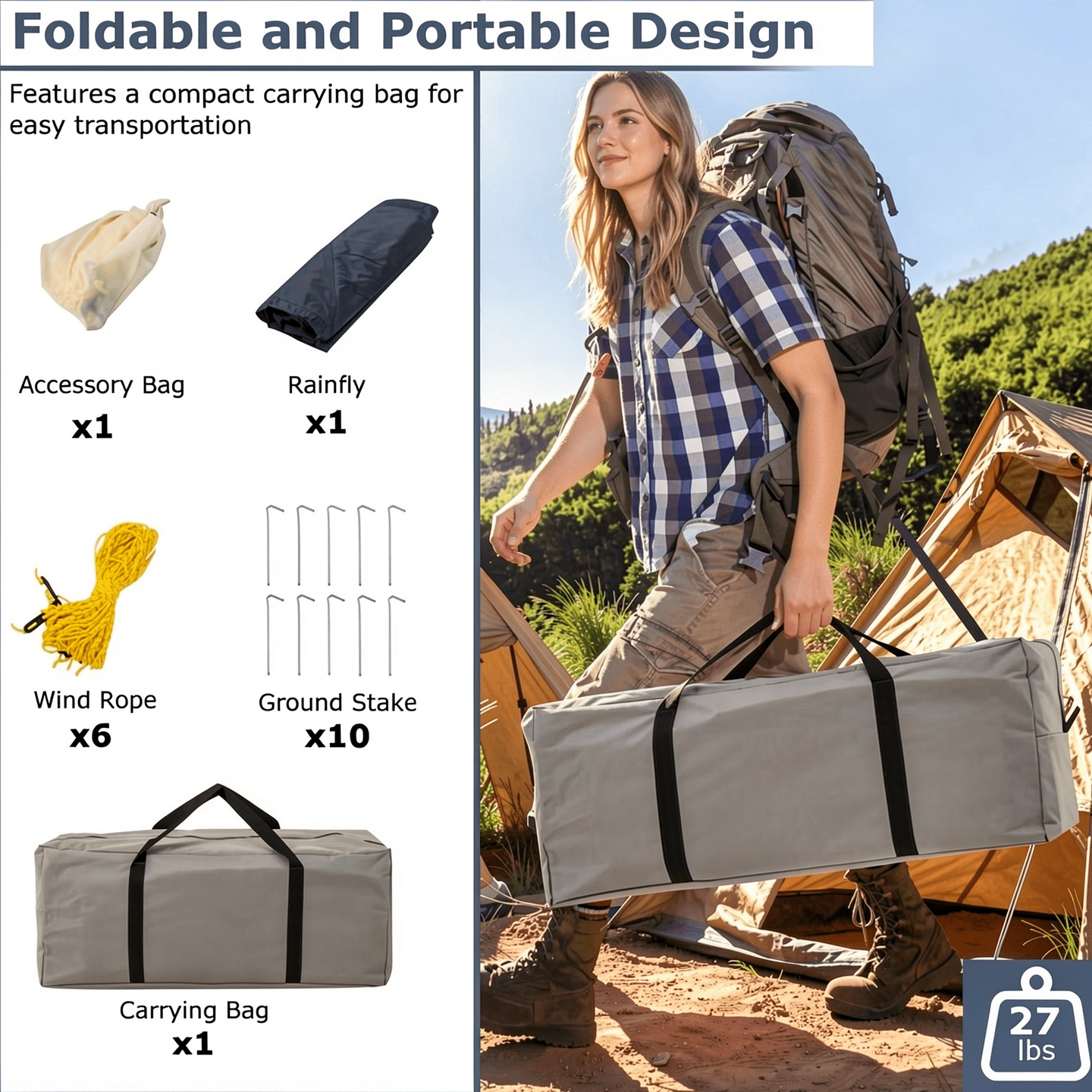 Airfind 6-8 Person Large Family Camping Tent with Porch, 2 Rooms and 2 Doors, Waterproof Cabin Tent with Skylight and Rainfly, Navy