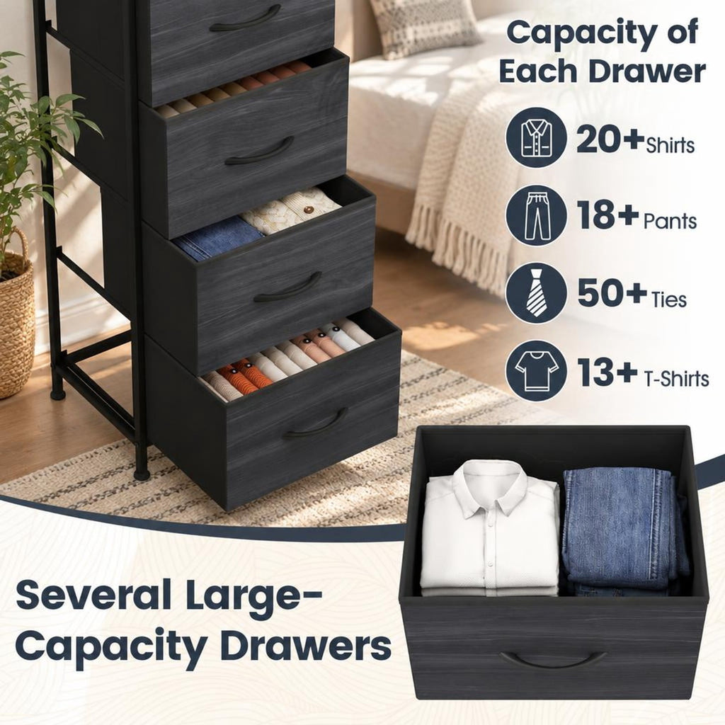 Airfind Dresser Nightstand with 5 Roomy Fabric Drawers for Bedroom, 130 lbs Capacity, Metal Engineered Wood Non-Woven Fabric Frame, Black