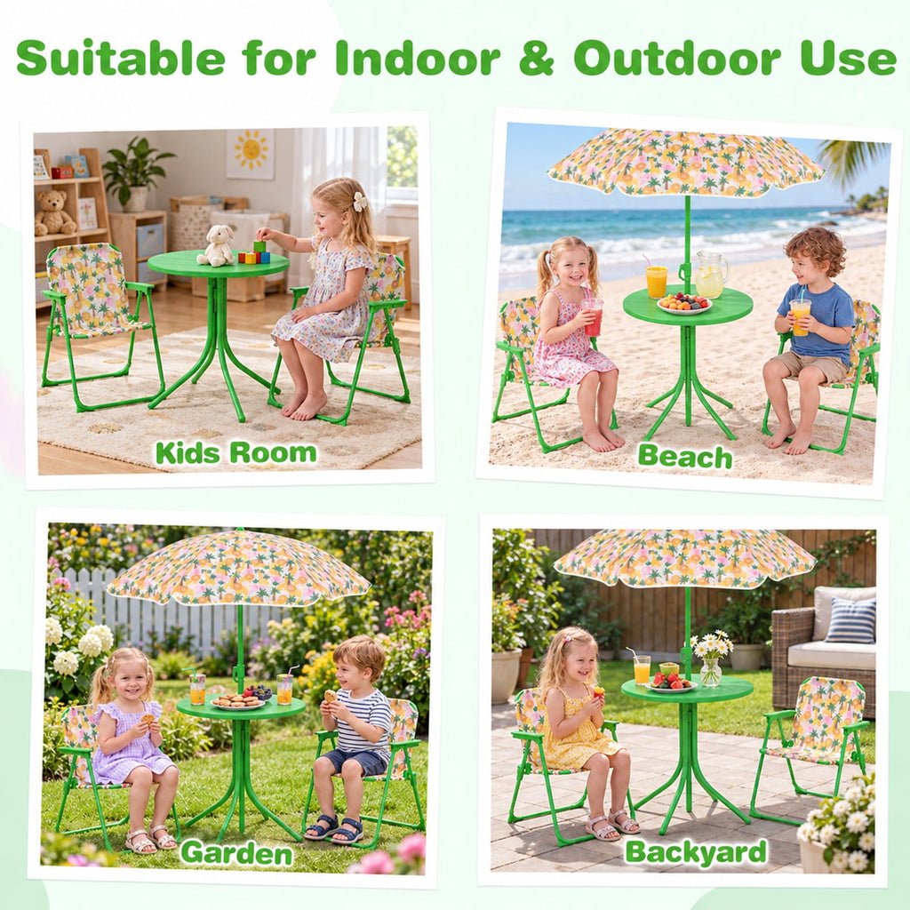 Airfind Kids Outdoor Table and Chair Set with 2 Folding Chairs and Height Adjustable Umbrella, 165 lbs Capacity, for 3-6 Years Old, Beige