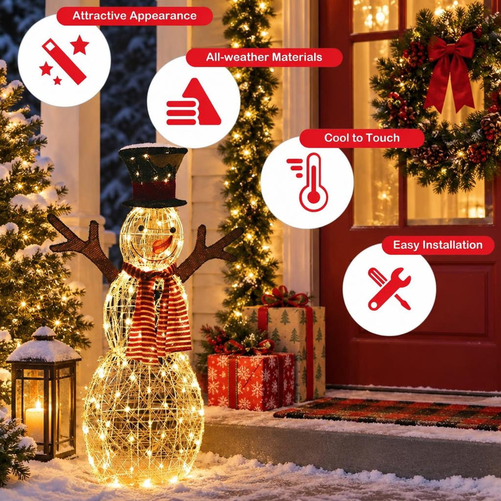 Airfind Indoor/Outdoor Christmas Lighted Snowman Decorations with Pre-Lit 80 Lights, Steel tinsel Frame