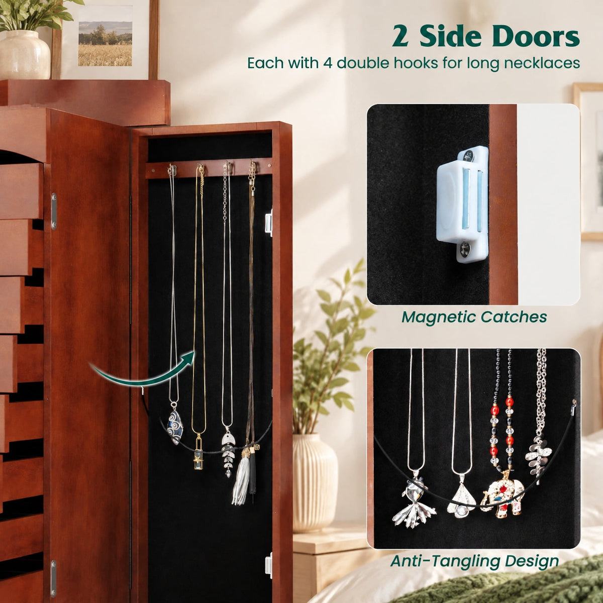 Airfind Large Capacity Jewelry Storage Cabinet with 9 Drawers, MDF Glass Frame, 16in x 10.5in x 40in Footprint, Walnut