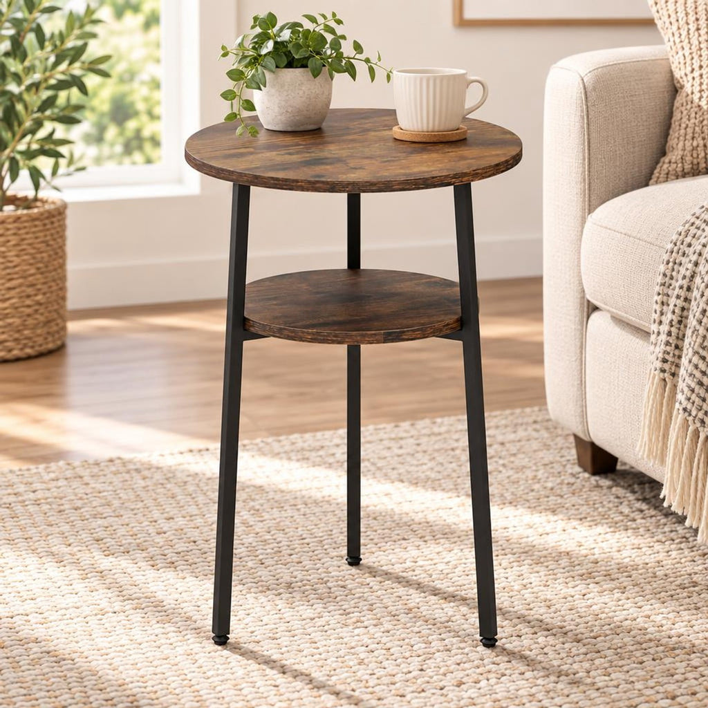 Airfind Side Table, Round, with Storage Shelf and Metal Frame for Living Room, of Tabletop 90 lbs Capacity, Engineered Wood Metal Frame, Black