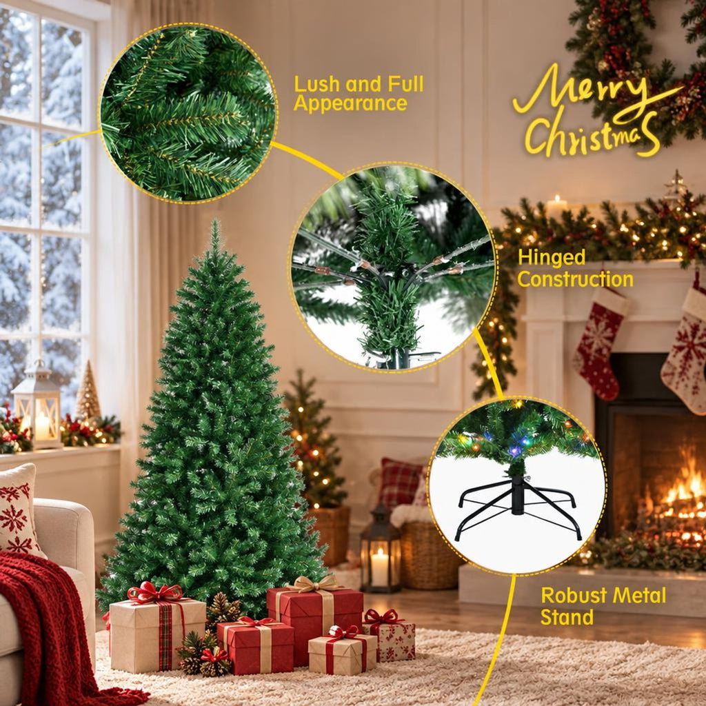 Airfind Artificial Hinged Christmas Tree with Remote-controlled Color-changing LED Lights-6ft, New PVC metal 6 Ft: Frame, 6ft x 3.1ft Footprint, Green
