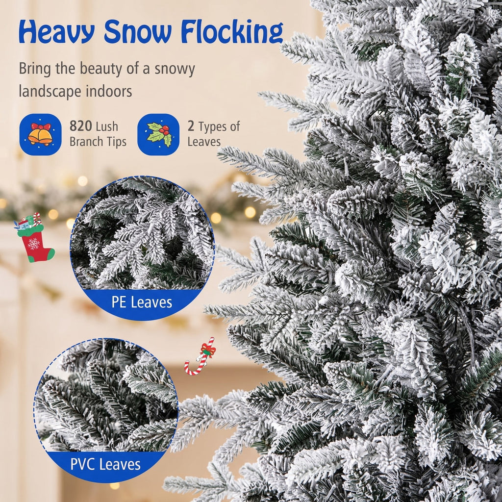 Airfind 6 Feet Flocked Christmas Tree with 8 Lighting Modes and Multi-Color LED Lights-6 ft, Green and White