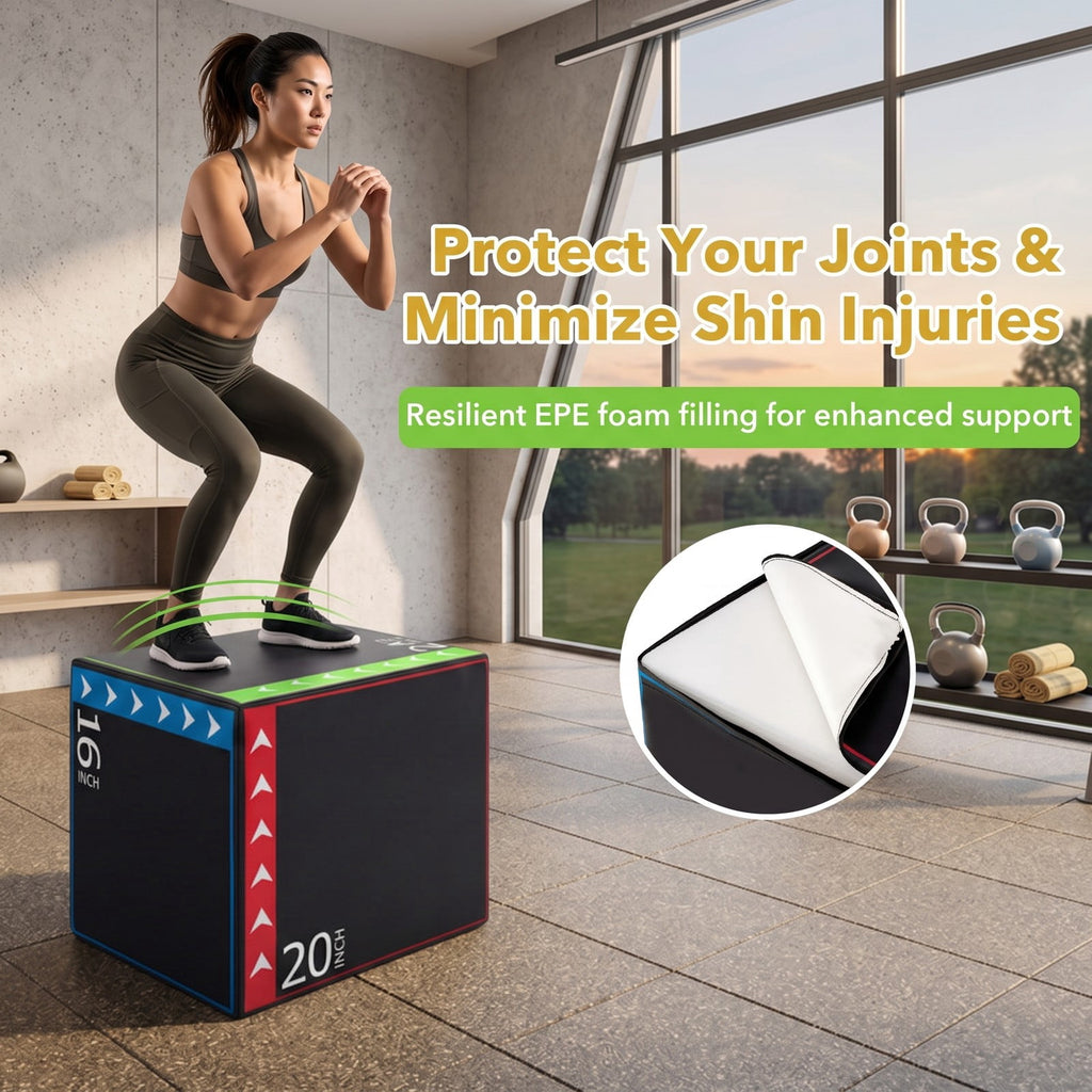 Airfind 3 in 1 Plyometric Box 16 x 20 x 24 Inch Soft Foam Plyo Jump Box for Home Gym Box Jumps and HIIT Training, Multicolor