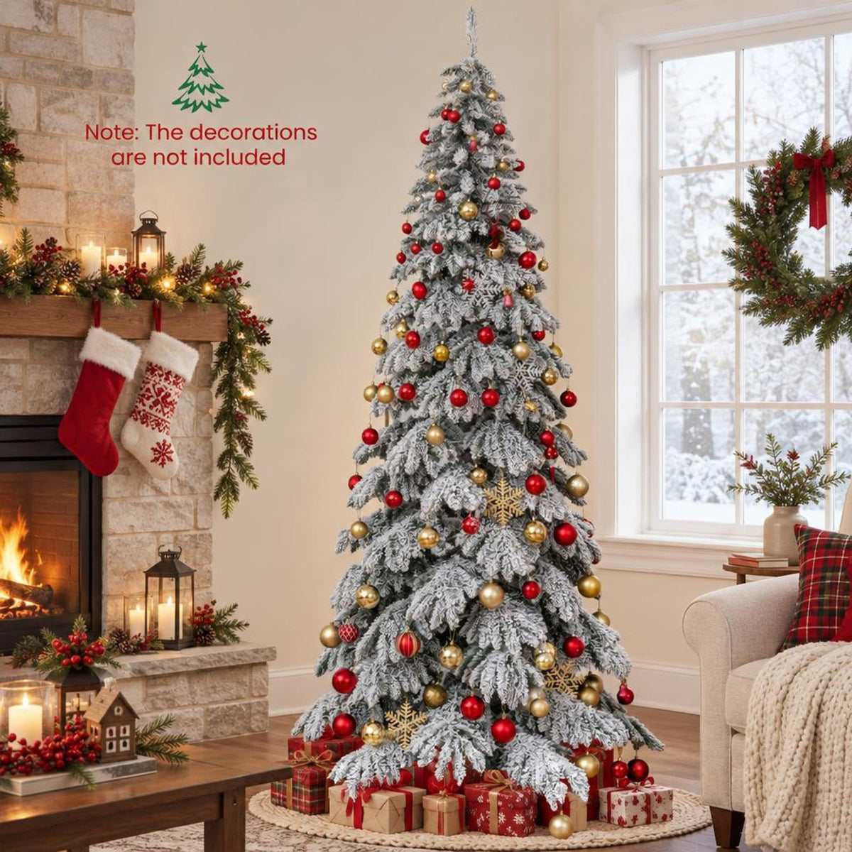 Airfind 9 Feet Pre-Lit Artificial Xmas Tree Hinged Xmas Tree with Quick Power Connectors, PVC Metal Frame, 4.4 x 9 ft Footprint, White