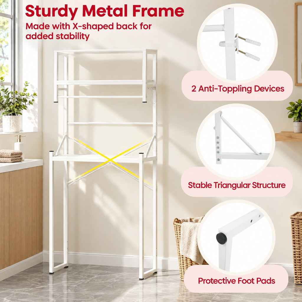 Airfind Over the Toilet Storage Rack 3-Tier Over Toilet Bathroom Organizer with Towel Holder, 110 lbs Capacity, Metal Engineered Wood Frame, White