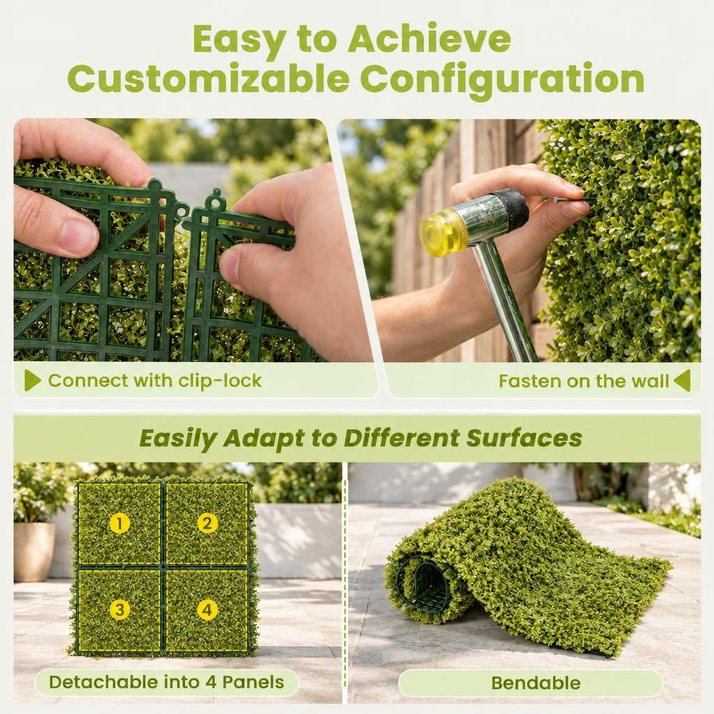 Airfind 12 Pieces 20 x 20 inches Artificial Grass Wall Panels for Garden Yard Balcony, PE Each Frame, Light Green