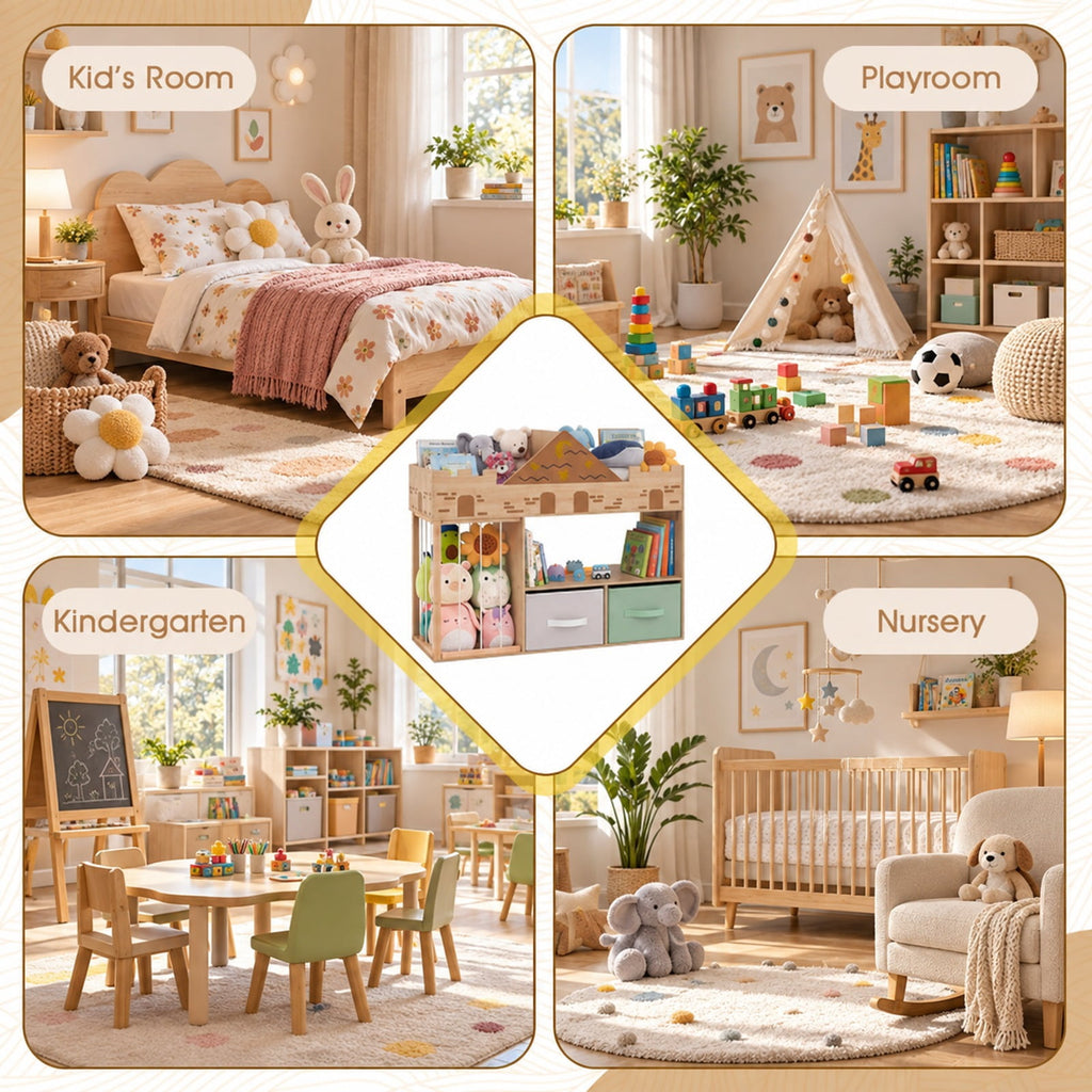 Airfind Toy Storage Organizer with Stuffed Animal Storage and Open Shelves, 35 lbs Capacity, Engineered Wood Pine Wood Cotton PP Frame, Natural