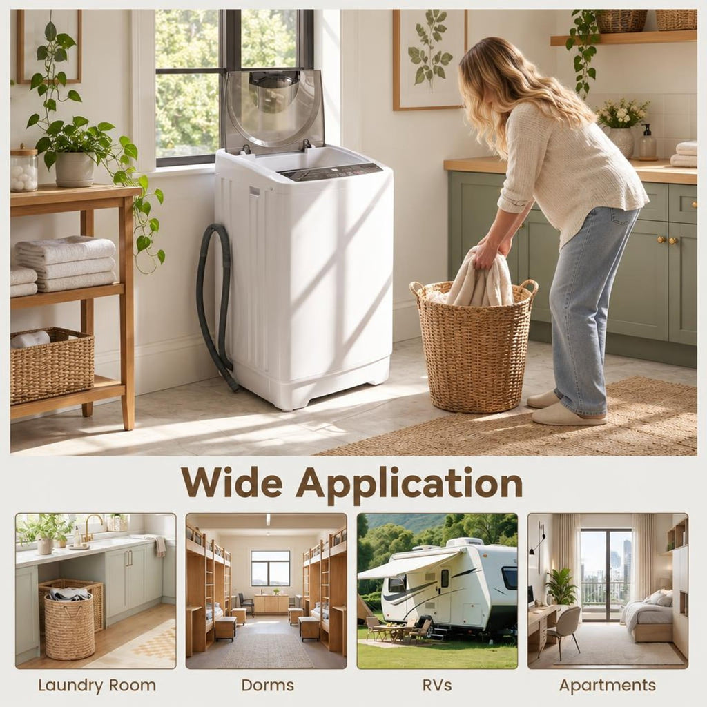 Airfind 9.93 lbs Full Automatic Washing Machine with 8 Preset Programs, Stainless Steel PP Frame, White