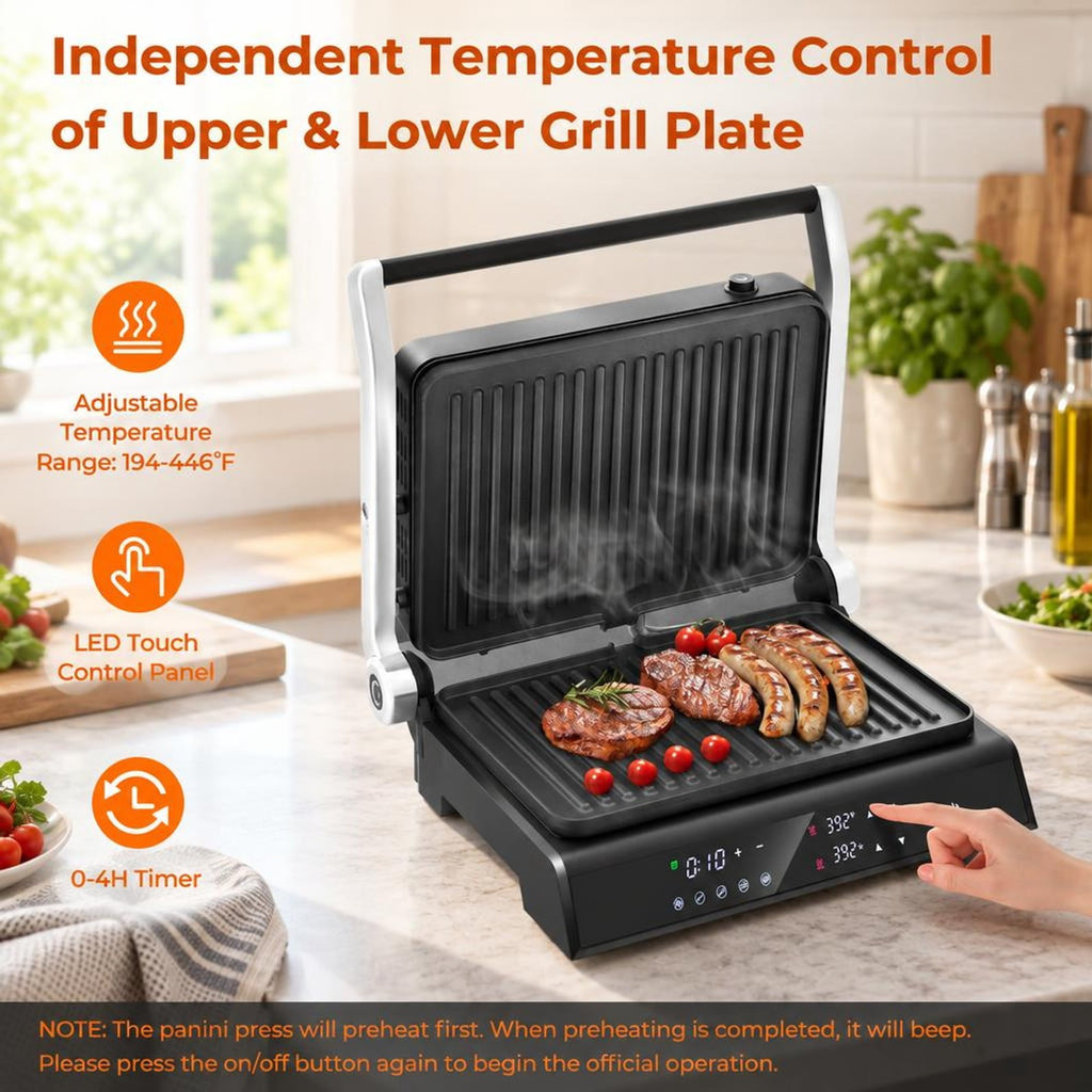 Airfind 3 in 1 Indoor Electric Panini Press Grill with LED Display, Tempered Glass Aluminum Metal Stainless Steel Frame, Black