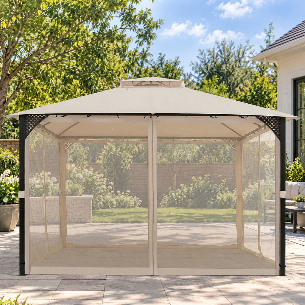 Airfind 12 x 10Outdoor Double Top Patio Gazebo, Polyester steel Frame, 12 x 10 x 9.5 Footprint, Beige