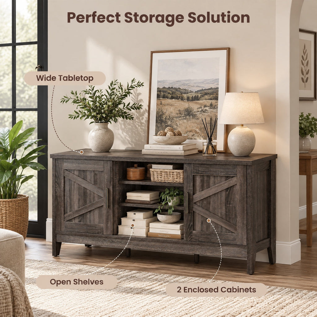 Airfind Farmhouse TV Stand for TVs up to 65 Inch Entertainment Center with 2 Storage Cabinets, 120 lbs Capacity, Engineered Wood Rubber Wood Frame