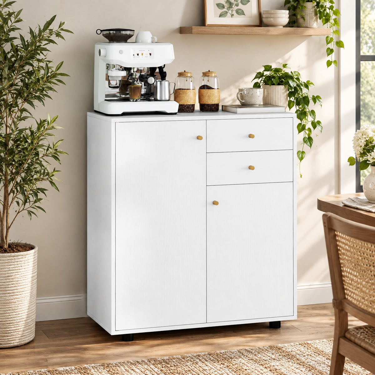 Airfind Kitchen Sideboard Buffet Cabinet Coffee Bar Cabinet with 2 Drawers 2 Doors and 3 Adjustable Shelves, 45 lbs Capacity, Engineered Wood Frame