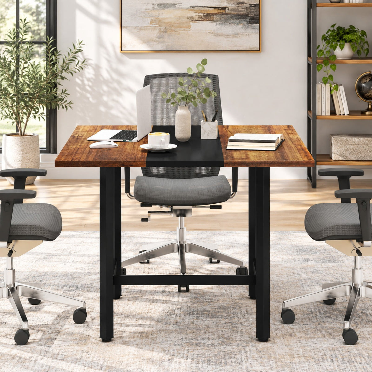 Airfind 39.5 Inches Square Conference Table Meeting Room Table with Thickened Tabletop, 200 lbs Capacity, Engineered Wood Metal Frame, Brown