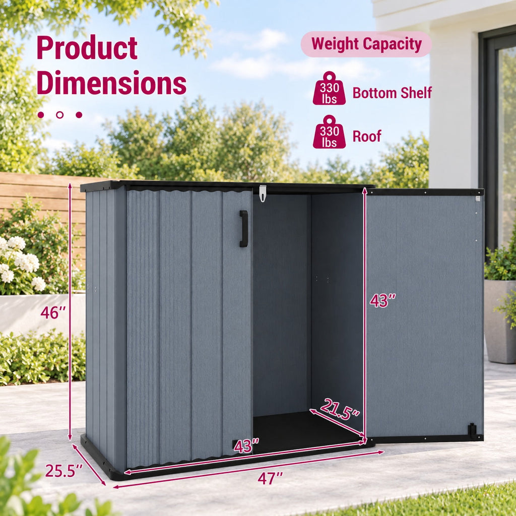 Airfind Outdoor 23.5 Cu.ft All-Weather Storage Box with Floor Lockable Door, 330 lbs Capacity, PP HDPE Metal Frame, 47 Inch x 25.5 Inch x 46 Inch Footprint