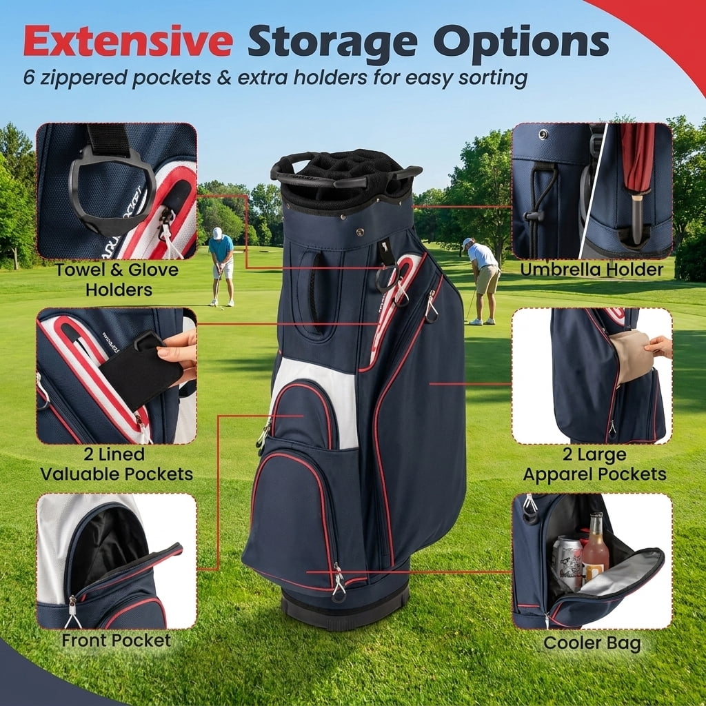 Airfind Soft-Sided Golf Travel Bag with Wheels and Thick Sponge Padding featuring a 600D Oxford cover with a lockable zipper and 3 carry handles for flight and road trips, Navy