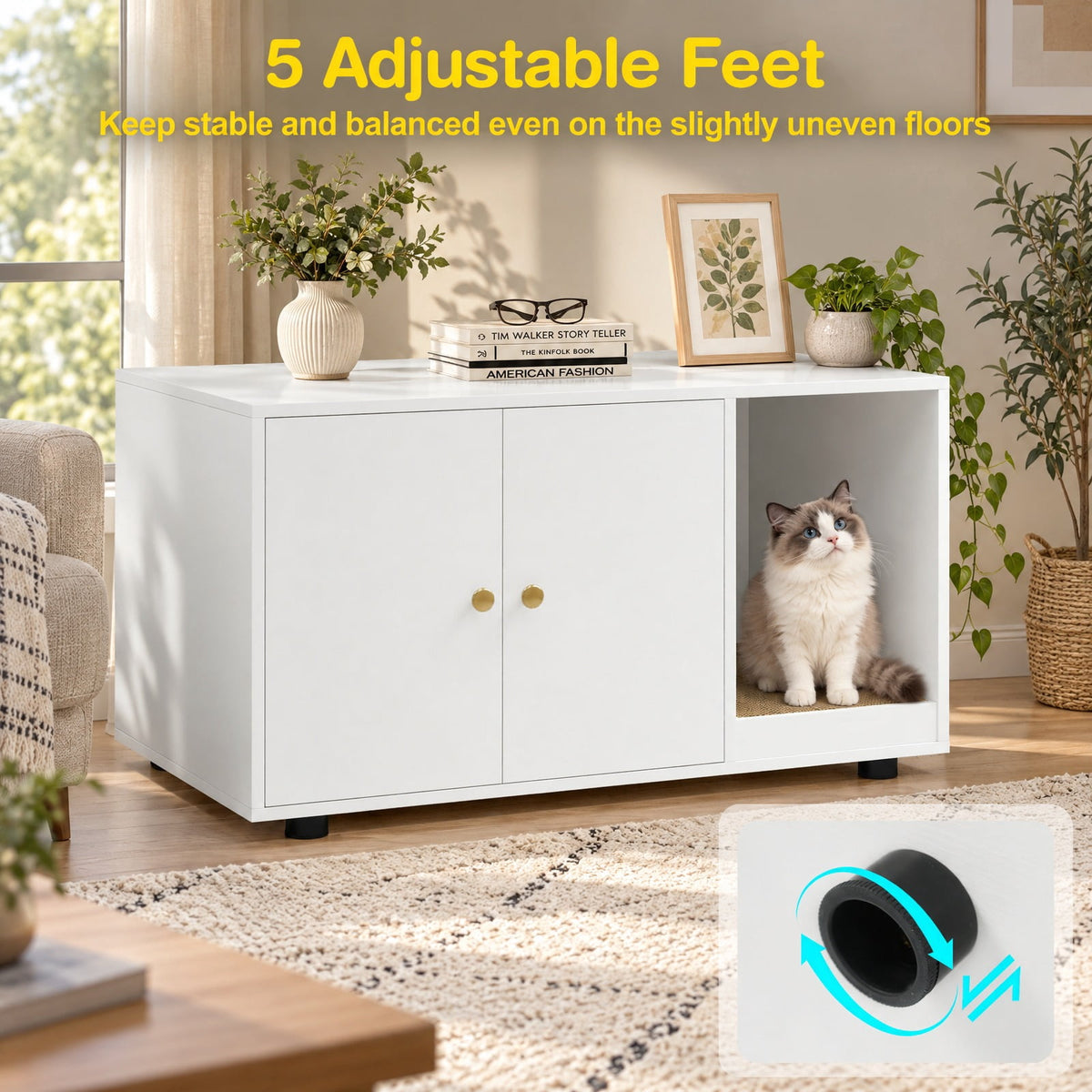 Airfind Wooden Cat Litter Box Enclosure Hidden Litter Box Furniture with Scratching Board, Engineered Board MDF Frame, White