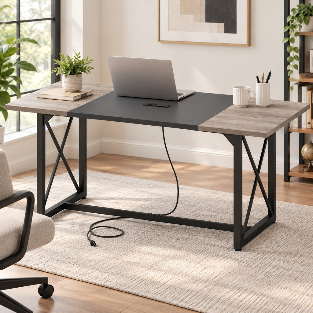 Airfind 6FT Conference Table with Power Outlets Seats 6-8 People for Office, 310 Lbs Capacity, Engineered Wood Metal, Natural
