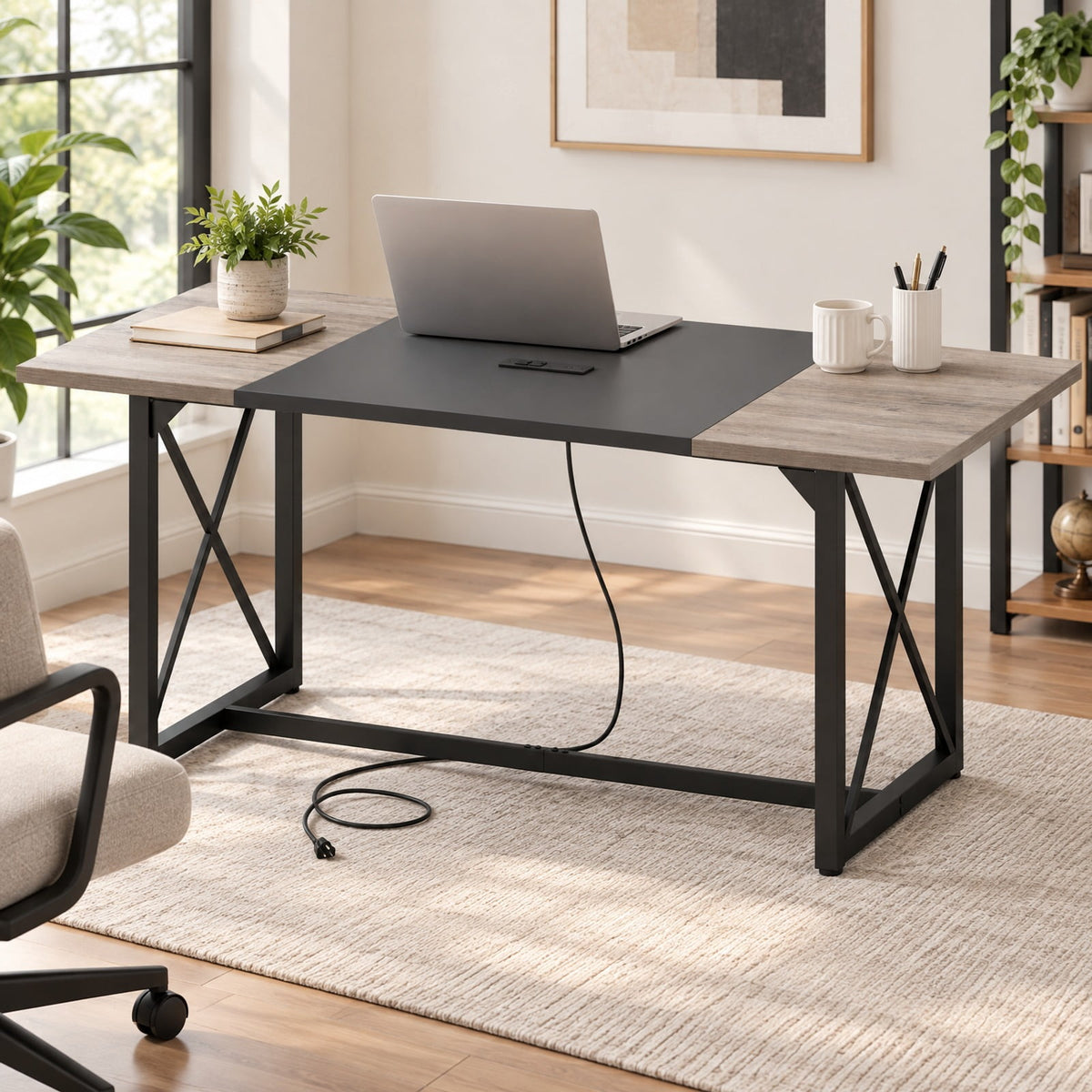 Airfind 6FT Conference Table with Power Outlets Seats 6-8 People for Office, 310 Lbs Capacity, Engineered Wood Metal, Natural