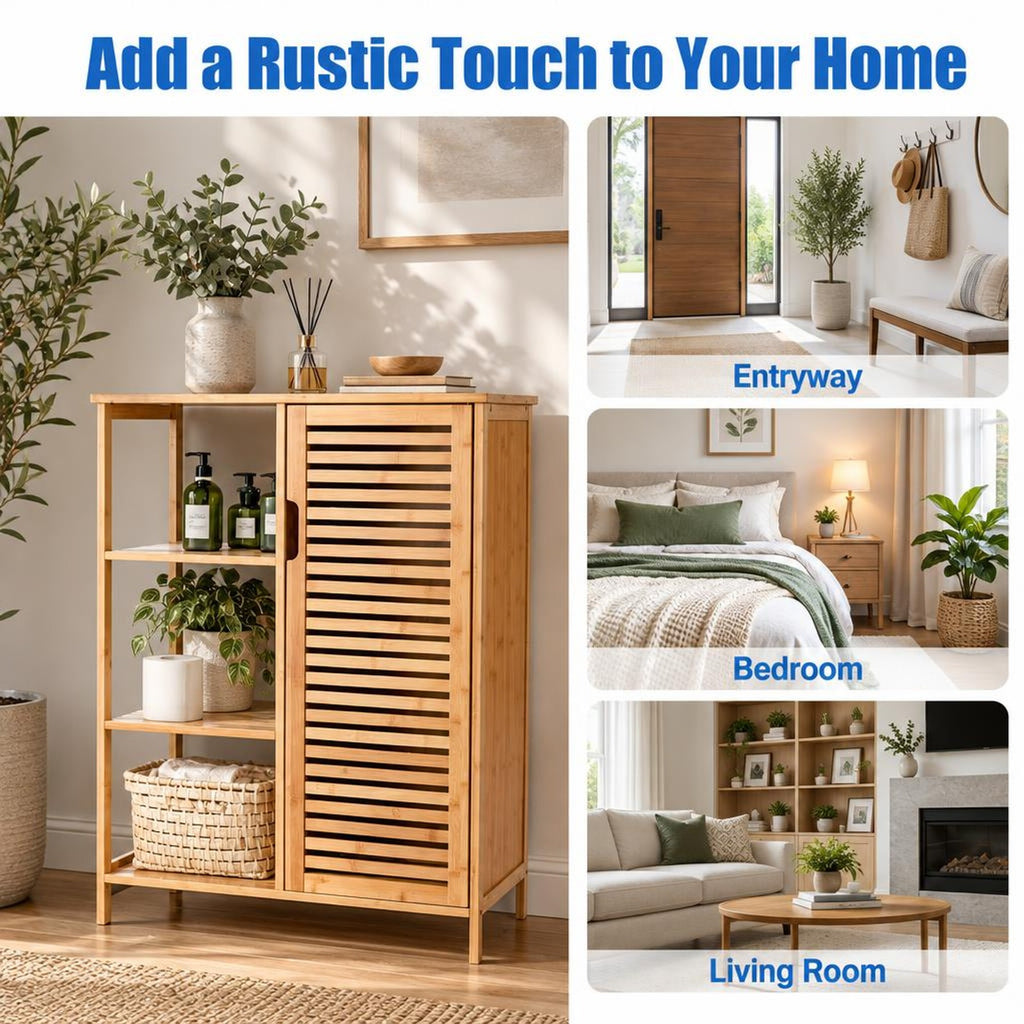 Airfind Bamboo Bathroom Storage Cabinet with Single Door, 30 lbs Capacity, Bamboo MDF Frame, 26in x 13in x 34.5in Footprint, Natural