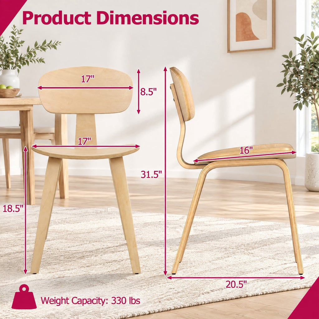Airfind Modern Dining Chair Set of 4 with Wide Seat, 330 lbs Capacity, Bentwood Rubber Wood Frame, 17 x 20.5 x 31.5 Footprint, Natural