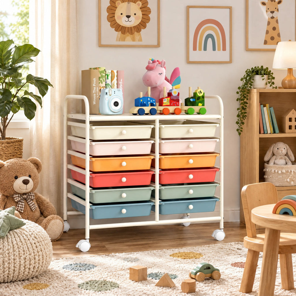 Airfind 12 Drawers Rolling Storage Cart for Home and Office, Steel Frame, 25inx15inx 34in Footprint, of frame White