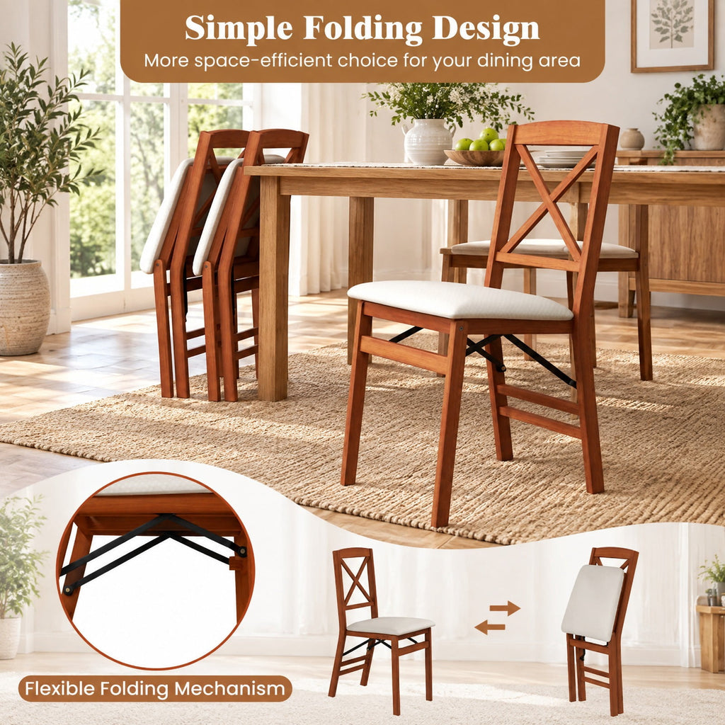 Airfind Folding Dining Chairs Set of 2 with Padded Seat and Rubber Wood Frame, 400 lbs Capacity, Rubber Wood Frame, 22in x 17in x 34.5in Footprint
