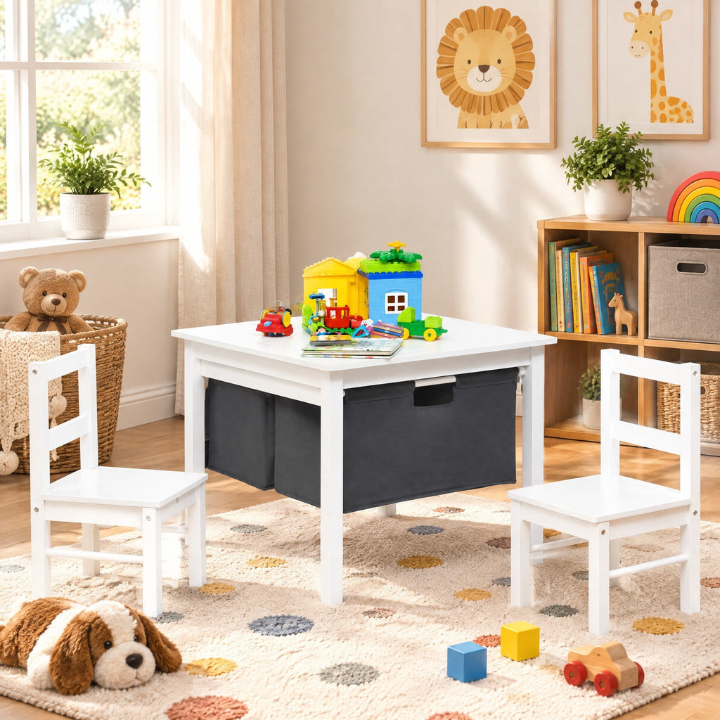 Airfind 2-in-1 Youth Activity Table and 2 Chairs Set with Storage Building Block Table, 200 Lbs Capacity, MDF Non-woven Fabric, for 3-8 Years, White
