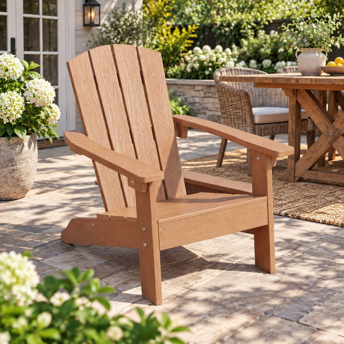 Airfind All-Weather HDPE Kids Adirondack Chair with with High Backrest and Armrests, 165 lbs Capacity, Wood-like HIPS Frame, Natural
