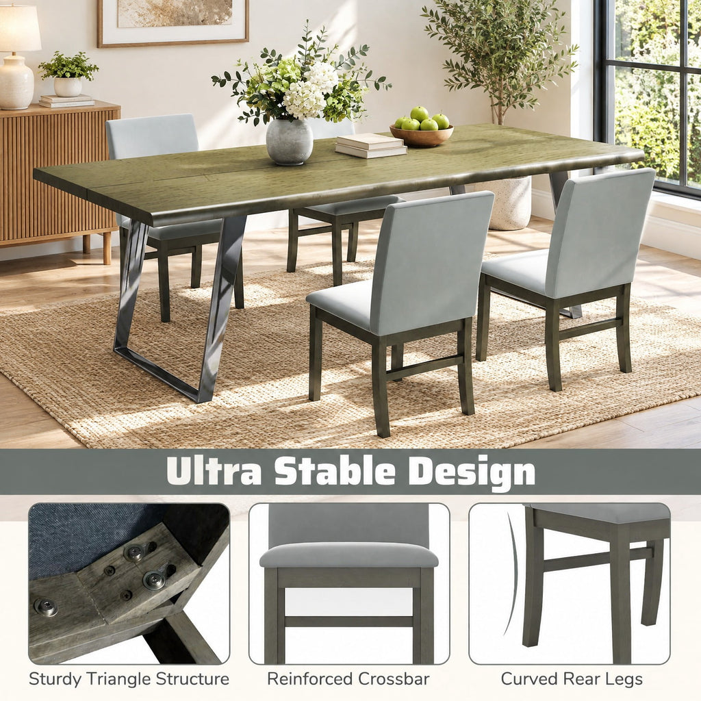 Airfind Upholstered Dining Chairs Set of 2 with Rubber Wood Legs and High Back, Gray, Curved rear legs ensure enhanced stability