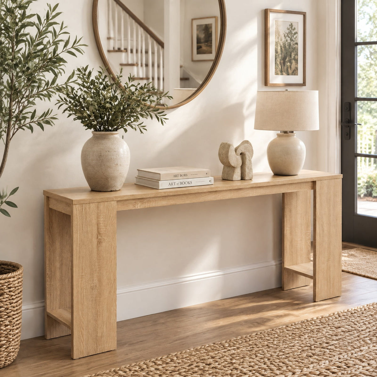 Airfind 71 Inches Long Console Table with Storage for Hallway, 135 lbs Capacity, Engineered Wood Frame, 71 Inch x 12 Inch x 34 Inch Footprint, Natural