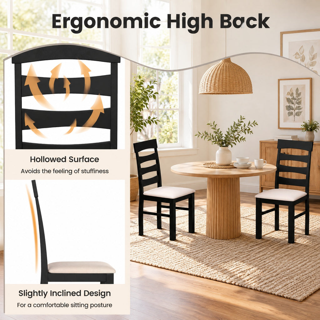Airfind High Back Dining Room Chairs Set of 2 with Padded Seat, Capacity 330 lbs Capacity, Rubber Wood Faux Linen Fabric Sponge MDF Frame, Black