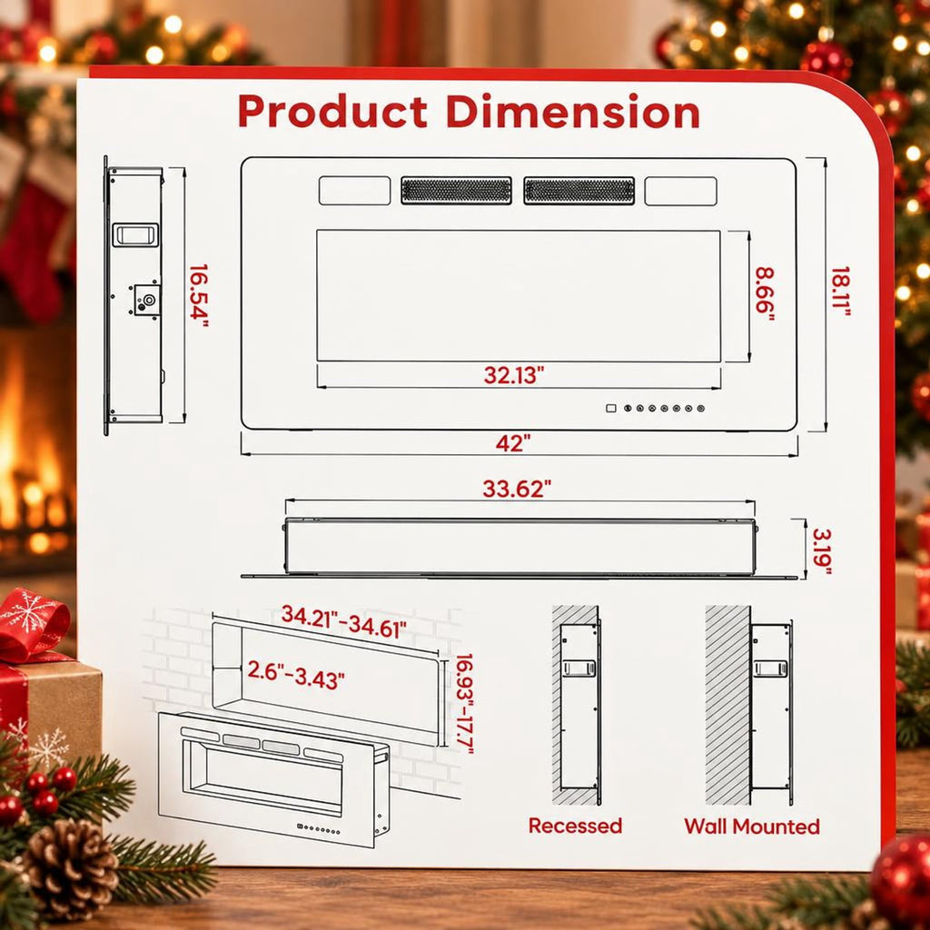 Airfind 42 Inch Ultra-Thin Electric Fireplace with Decorative Crystals and Smart APP Control-42 inch, Steel Tempered Glass 42 Inch: Frame, Black