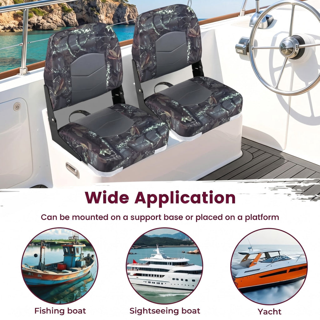 Airfind Folding Low Back Boat Seats 2 Pack with Thick Sponge Padding and Aluminum Hinges for Fishing and Cabin Boats, Camouflage