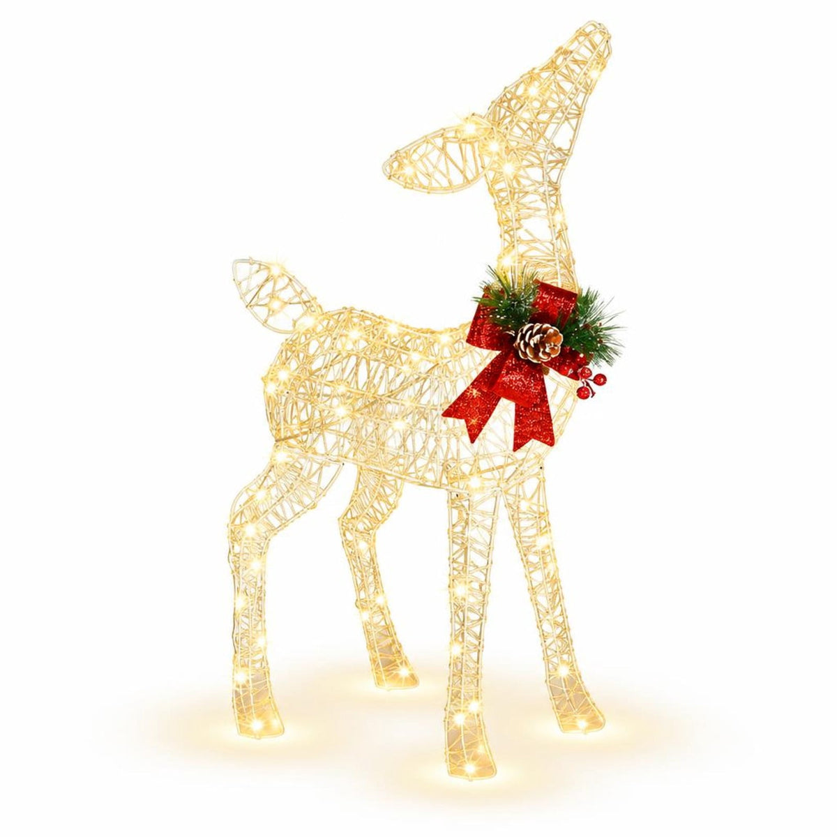 Airfind 34.5 Inch Lighted Christmas Reindeer Decoration with 50 Warm White LED Lights, White, Dimension 20.5 Inch x 8 Inch x 34.5 Inch (L x W x H)
