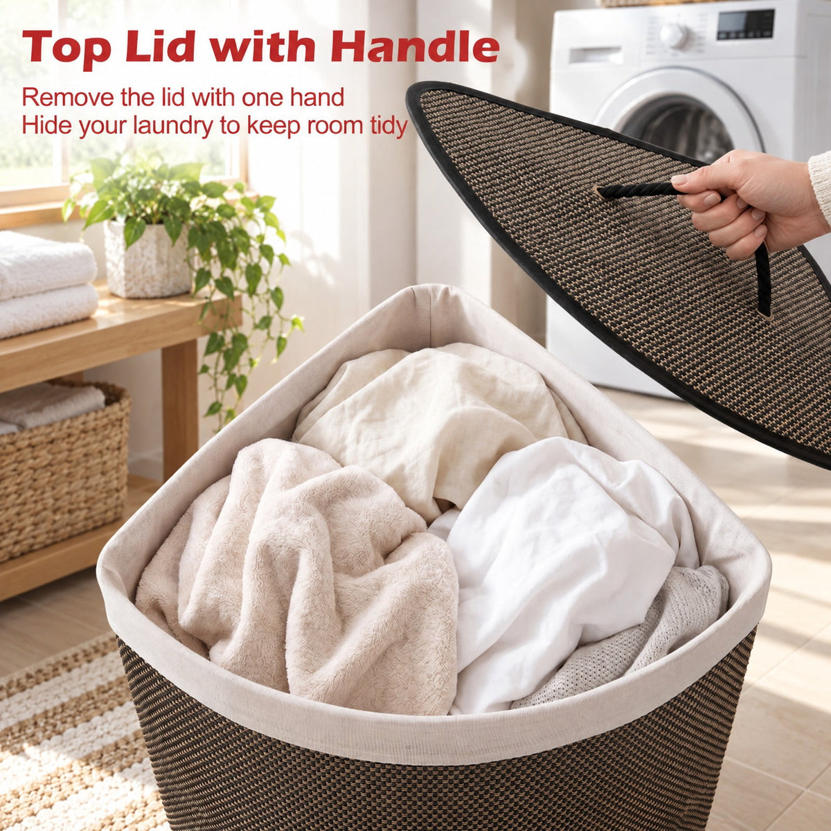 Airfind 15 Gal Capacity Bamboo Laundry Hamper with Removable Liner, 22 lbs Capacity, Bamboo Polyester Cotton Metal Engineered Wood Frame, Black