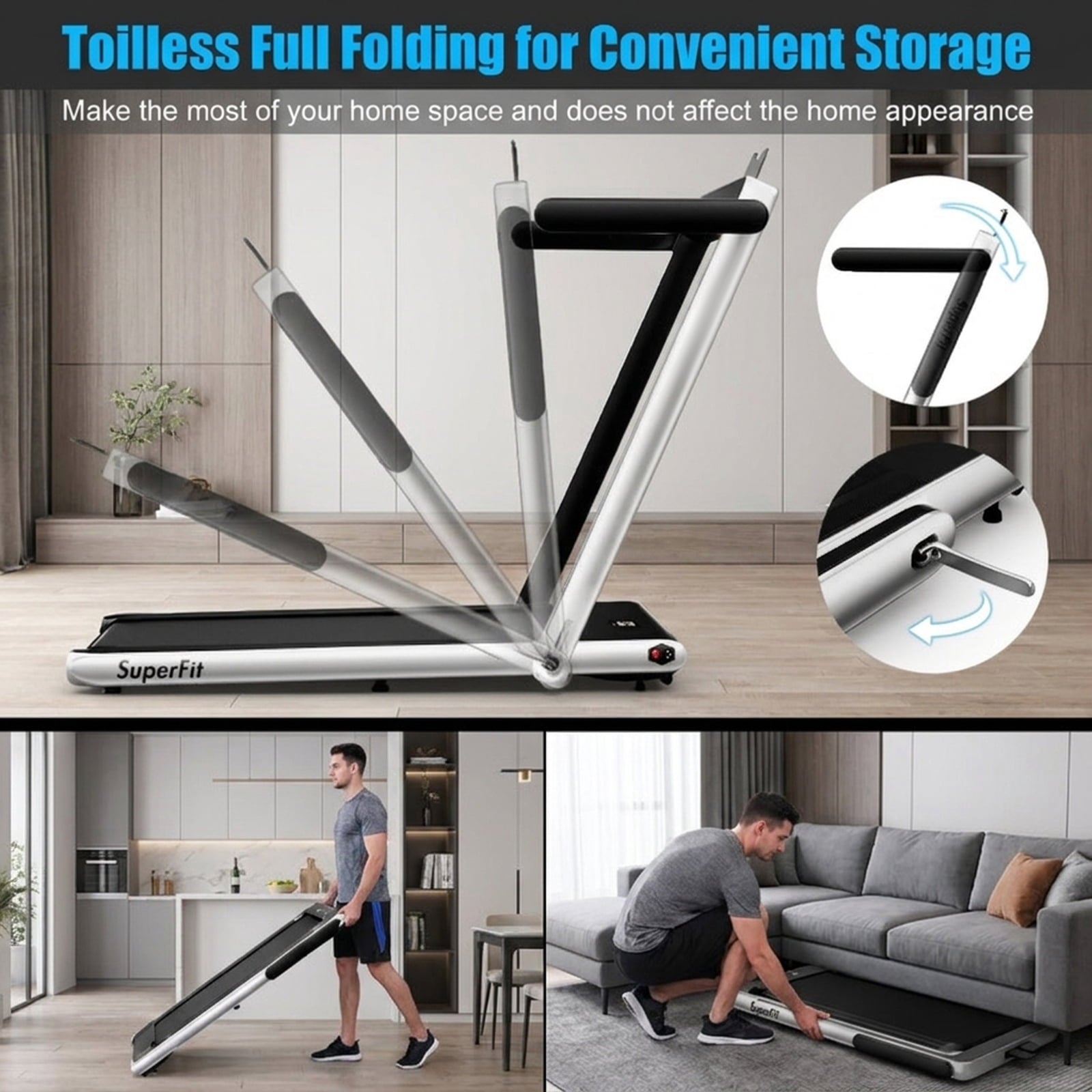Airfind 2.25HP 2-in-1 Walk-to-Run Folding Treadmill with APP Sync Audio Console, Silver