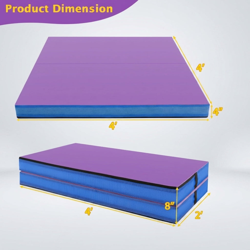 Airfind 4 x 4 FT Bi-Folding Gymnastic Tumbling Mat with Carry Straps and Washable Cover, 4 Inch Thick Foam Exercise Mat, Purple