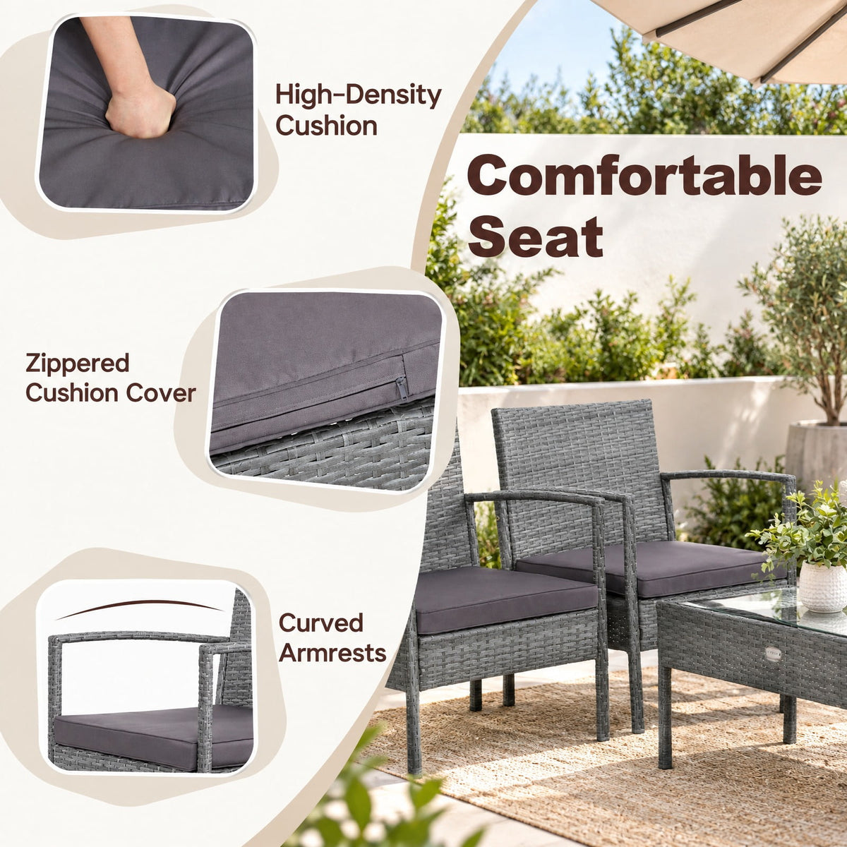 Airfind 4 Pieces Outdoor Rattan Conversation Set with Comfortable Cushion, 800 lbs Capacity, Rattan Frame, 23 Inch x 23 Inch x 28.5 Inch Footprint