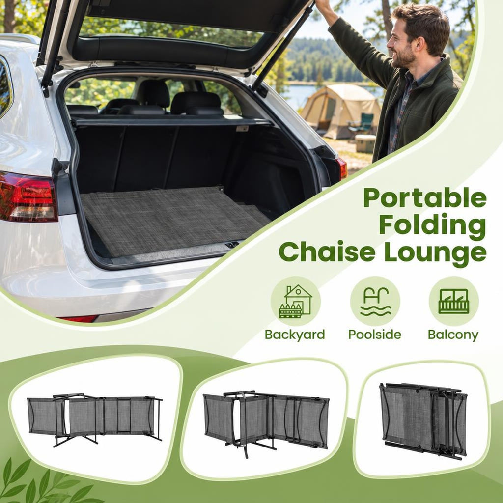 Airfind 2 Piece Patio Folding Chaise Lounge Chairs Recliner with 6-Level Backrest, 61-74.5 x 25 x 25.5-40Folding Footprint, Gray