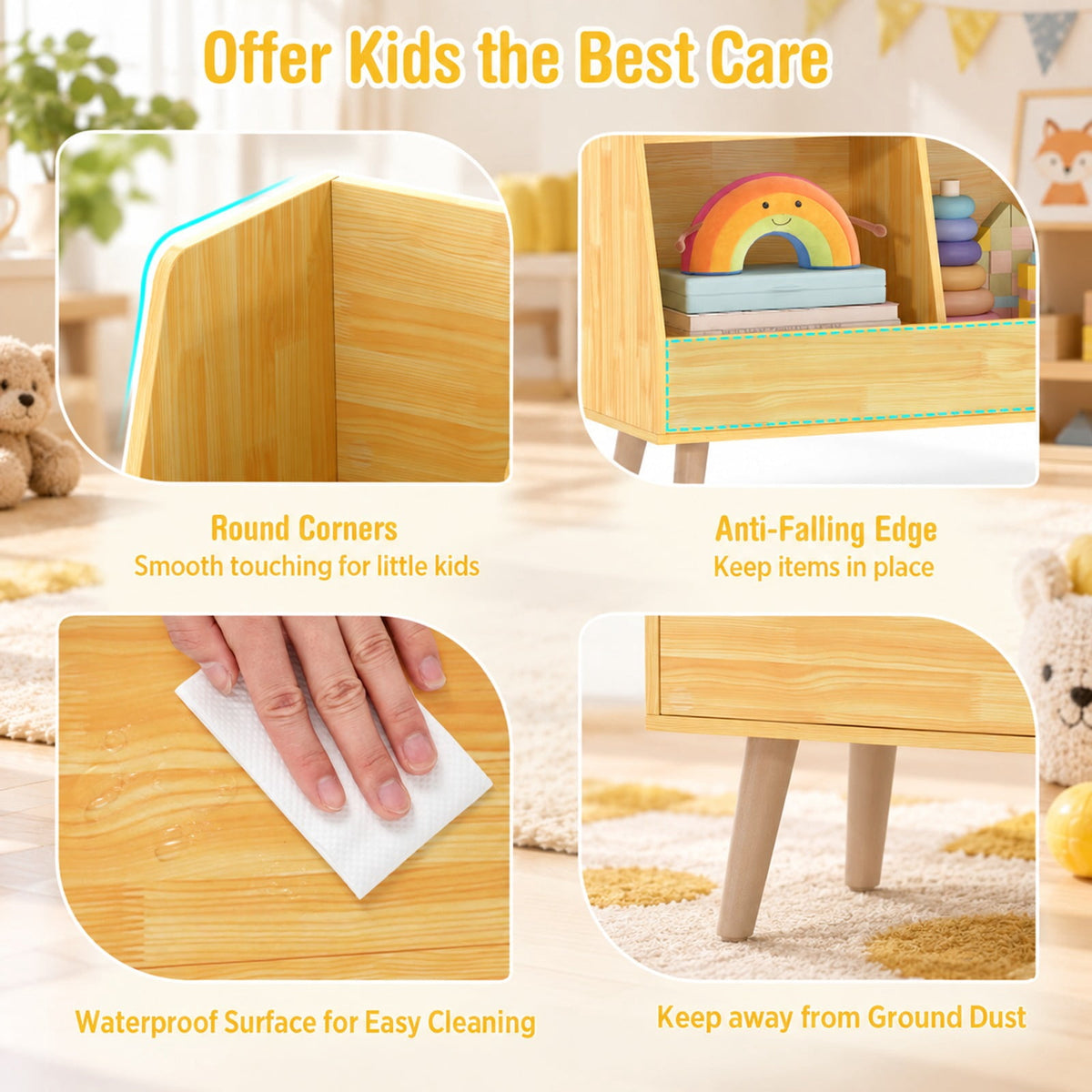 Airfind 5-Cube Kids Bookshelf and Toy Organizer with Anti-Tipping Kits, 68 lbs Capacity, MDF Solid Wood Frame, White Oak Natural Pink Light Gray