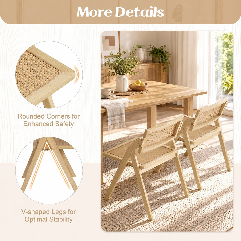 Airfind Foldable Dining Chairs Set of 2 with Woven Rattan Backrest, 400 lbs Capacity, Rubber Wood Plywood Plastic Frame, 23 Inch x 21 Inch x 29.5 Inch Footprint