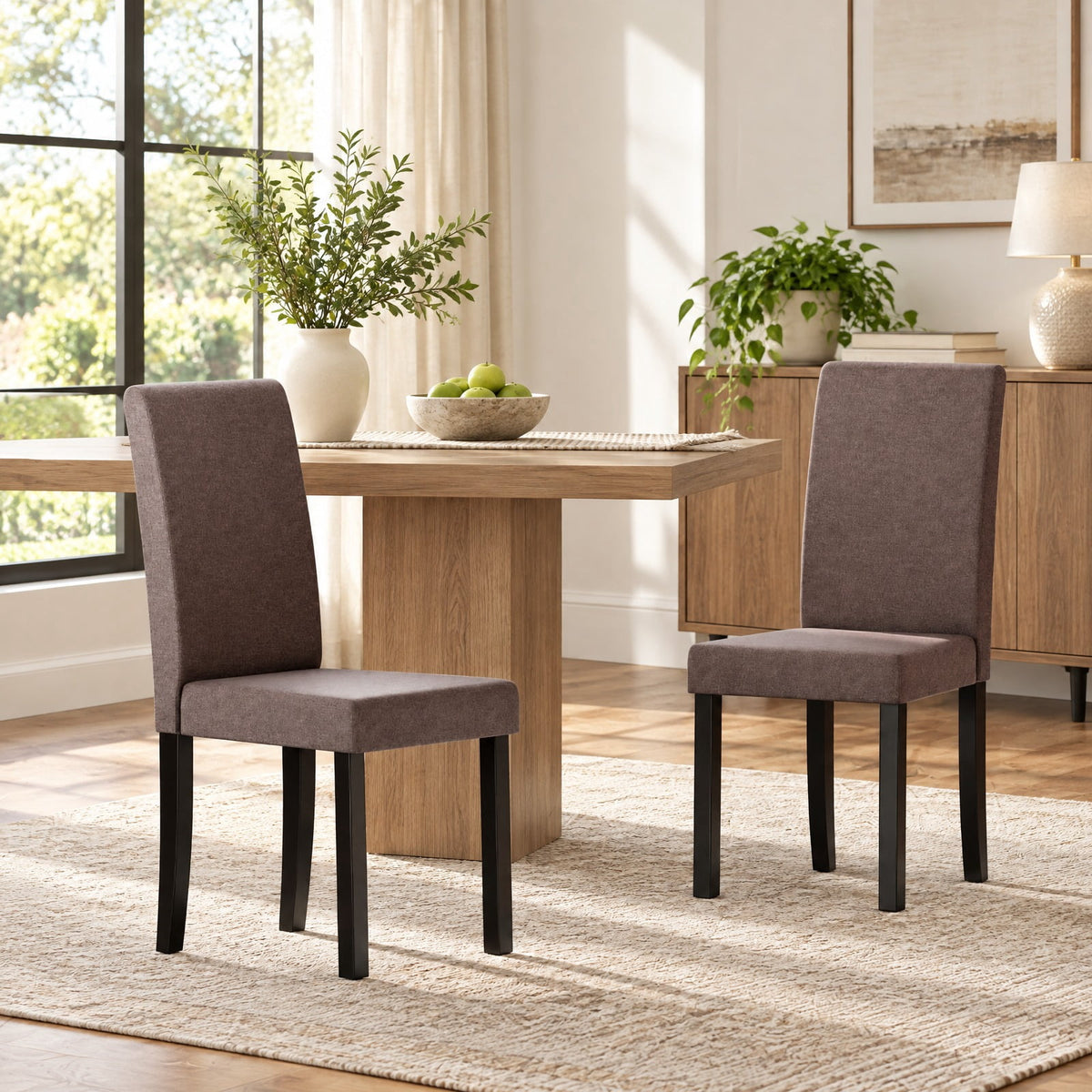Airfind Set of 2 Dining Chair Mid-Century Modern Fabric Upholstered Parson Chairs, Chair 330 lbs Capacity, 17in x 22in x 35.5in Footprint, Brown