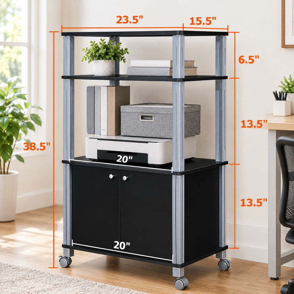 Airfind Microwave Rack Stand Rolling Storage Cart, P2 MDF Frame, 23.5 x 15.5 x 38.5 Footprint, Black