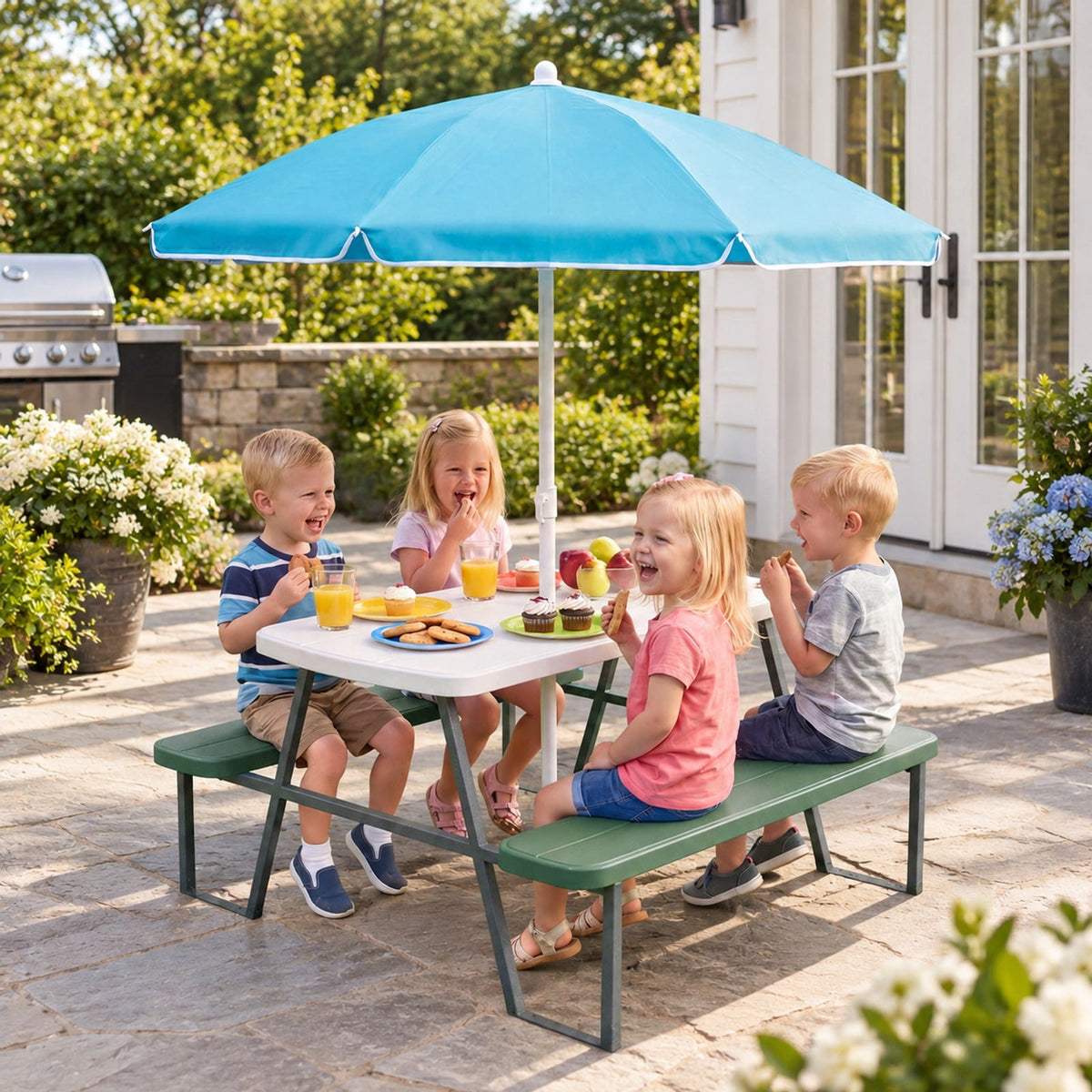 Airfind Kids Picnic Table with Benches Seats up to 4, 660 lbs Capacity, Metal Frame, for 3+ years old, 40 x 39.5 x 59 Tabletop Footprint, Green