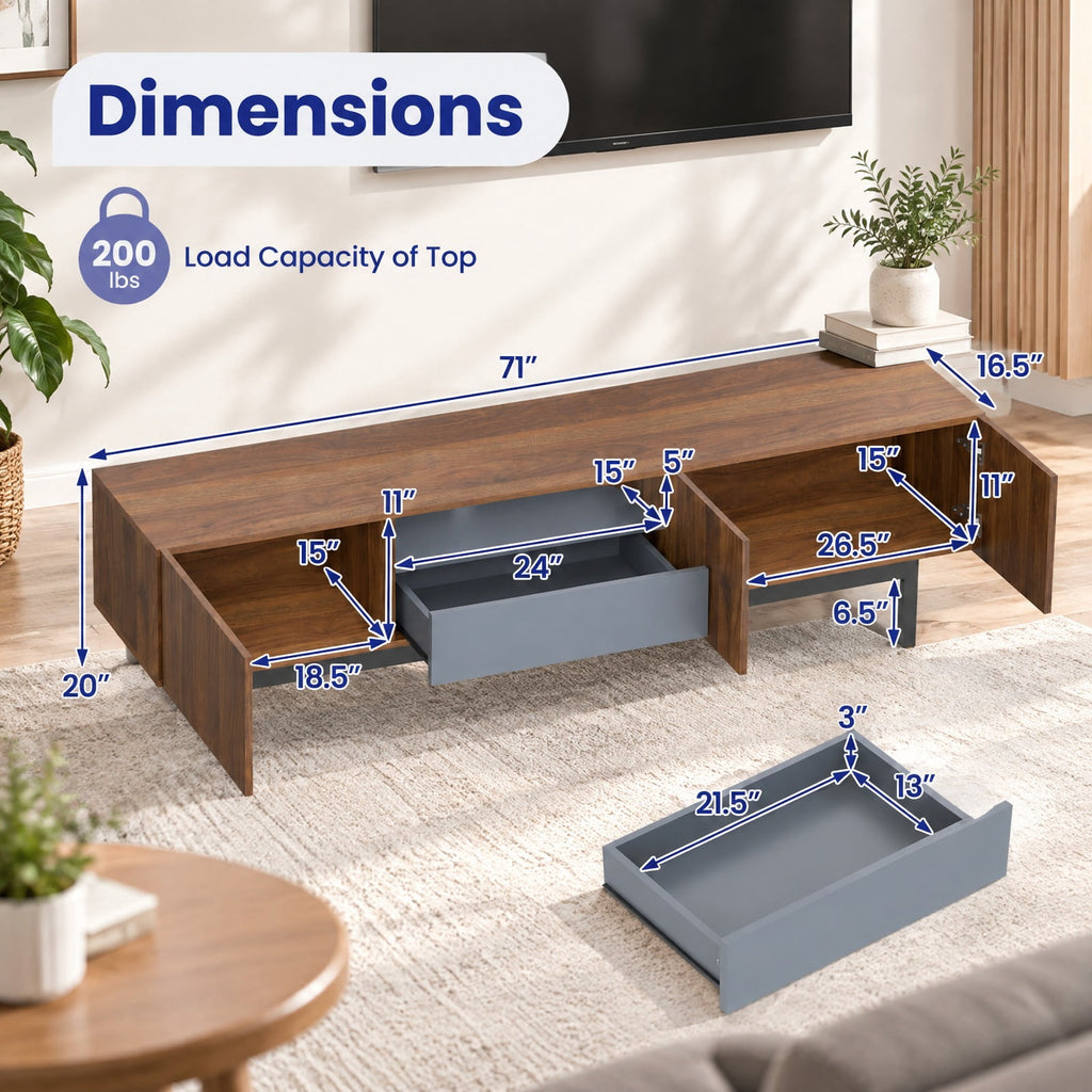 Airfind Modern Mid Century TV Cabinetfor TVs up to 82 with Drawer, 200 lbs Capacity, Engineered Wood MDF Metal Frame, 71 x 16.5 x 20 Footprint