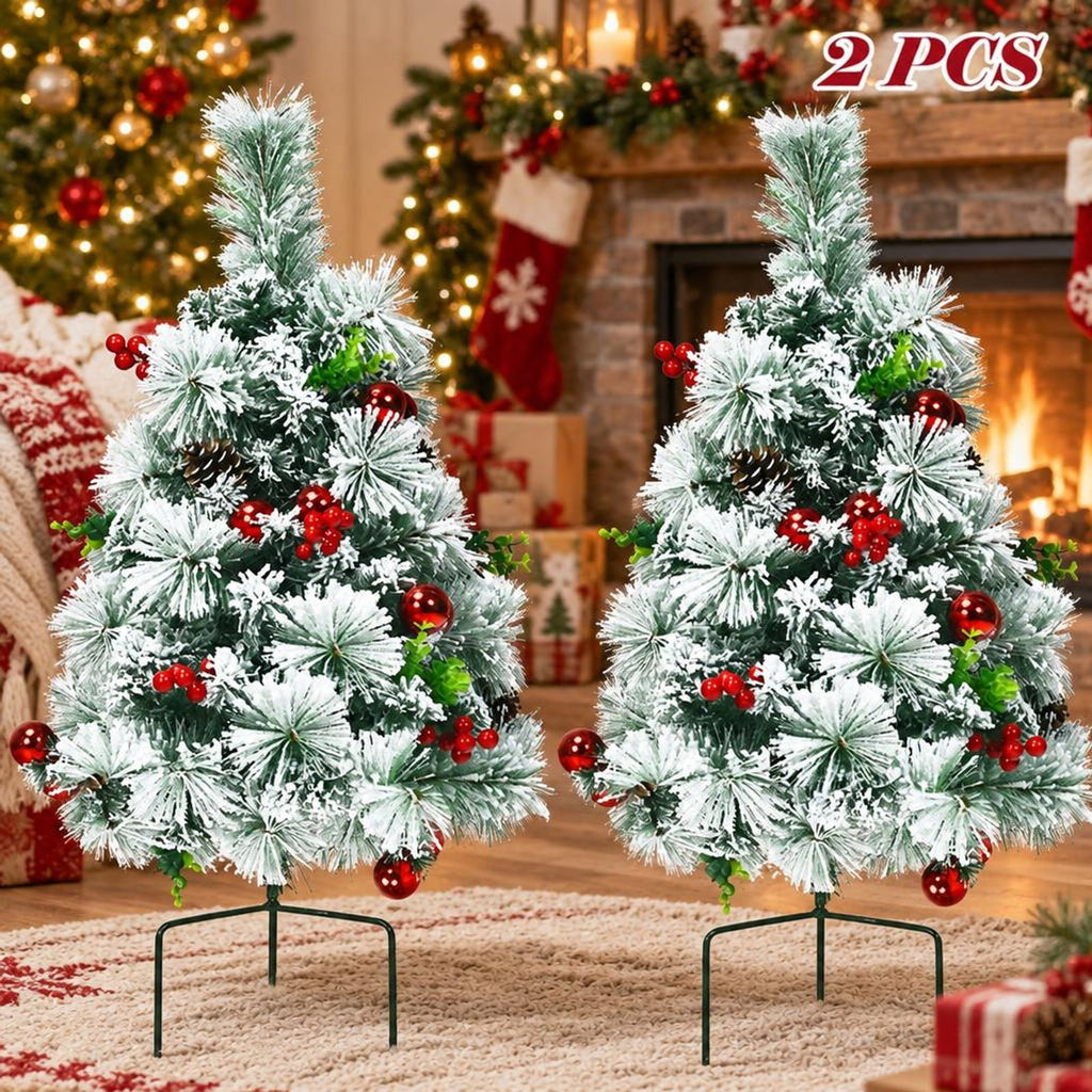Airfind 2 Feet Set of 2 Pre, PVC PET Metal PE Tree Height: 26in/65 cm Tree Width: 16in/40 cm Length of Ground Stakes: 4in/10 cm Frame, Green + White