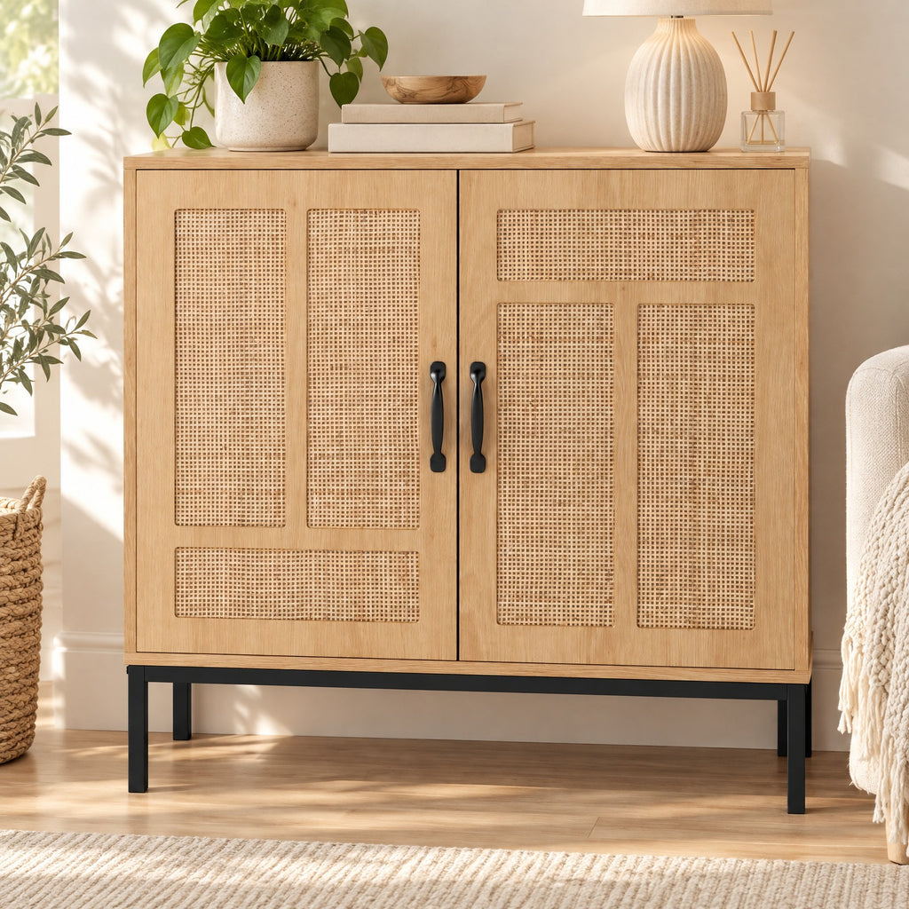 Airfind Boho Storage Cabinet with Asymmetrical Pattern Doors for Kitchen, 100 Lbs Capacity, 31.5 Inch X 15 Inch X 32 Inch (l X W X H) Inside, Natural