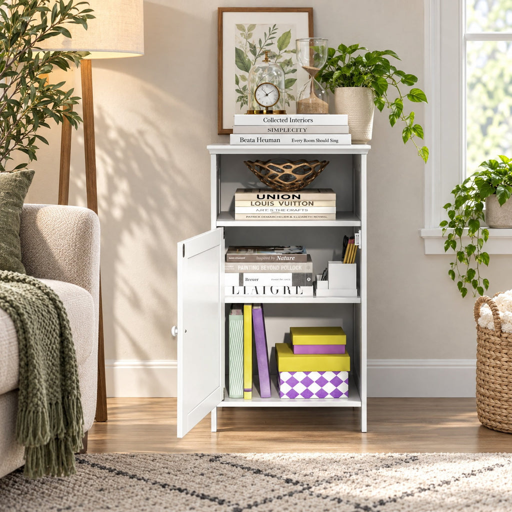 Airfind Bathroom Freestanding Adjustable Shelf Floor Storage Cabinet, MDF Frame, 16 Inch x 12 Inch x 27.5 Inch Footprint, White